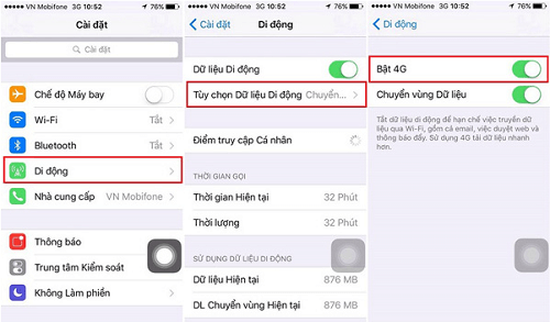 Cách bật/tắt 4G MobiFone trên điện thoại iPhone