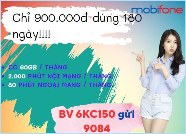 Đăng ký gói cước 6KC150 MobiFone thoải mái data+ thoại suốt 6 tháng