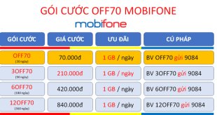 Đăng ký gói cước OFF70 Mobifone ưu đãi 30GB kèm tài khoản Office 365