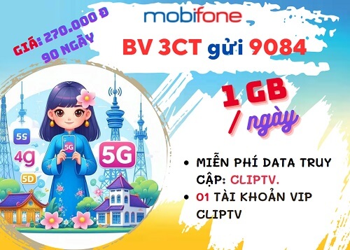 Gói cước 3CT Mobifone ưu đãi 90GB data miễn phí ClipTV 3 tháng