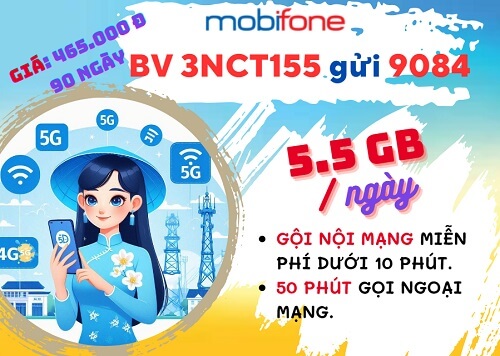 Đăng ký gói cước 3NCT155 Mobifone nhận 90GB data, gọi và nghe nhạc thả ga 