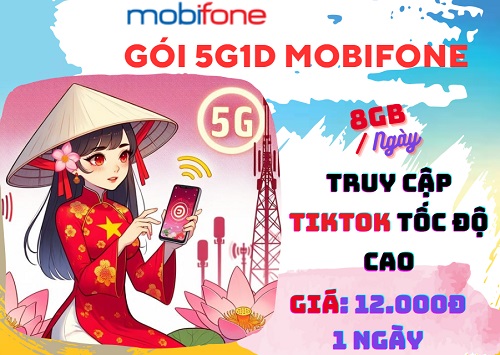 Đăng ký gói cước 5G1D Mobifone chỉ 12k nhận ưu đãi 8GB data dùng Tiktok thả ga